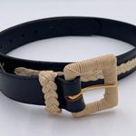 Vintage 80s 90s Milor Braided Stitch Leather Belt Black Ivory Size Medium Large Photo 1