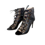 Nine West BLACK LEATHER LACE UP HIGH HEELS PUMPS SZ.β 7.5 Photo 3