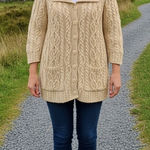 Aran Crafts Cardigan Sweater Medium Soft Yellow Merino Wool Knit Irish Fisherman Photo 0