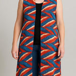 LuLaRoe Womens Duster Sz S Joy Long Vest Blue Orange Southwest Look Artsy Silky Photo 0