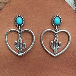 Saguaro Cactus Heart Earrings with Turquoise Silver Photo 0