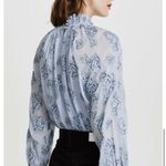 Rebecca Taylor ✨ Smocked Neck Silk Rose Print Sz. 10 Blouse Light Blue Metallic✨ Photo 4