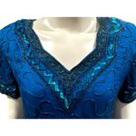 All Silk Vintage Dress by Allyson Whitmore S Teal Hand Beaded Cocktail Party Chi Purple Photo 3