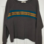 Natural Life ‎ Gray Sweatshirt Blue Gold Embroidery Large / XL Raw Hem Photo 0