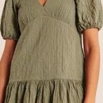 Abercrombie & Fitch  Olive Green Puff Sleeve Trapeze Mini Dress Photo 0