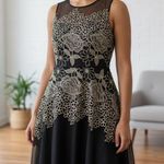 T Tahari  Black Dress with Gold Floral Design Photo 0