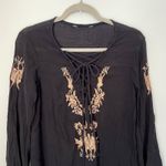 Black Embroidered Long‎ Sleeve Tunic Dress Cover Up Boho Festival Casual Size L Photo 1