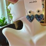 ALDO  earrings crystals piled blue hearts gold tone embroidered edge drops Photo 4