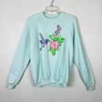 Vintage 80’s Mint Turquoise Hummingbird Sweatshirt Blue Size L Photo 0