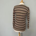 PaperMoon Tan Black Stripe Knit Crewneck Pullover Sweater Photo 4