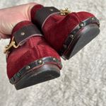 Coach Sz 6 Burgundy Red Suede Felicia Wood Heeled Clog Gold Horsebit Buckle Photo 2