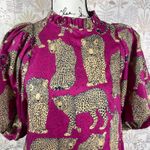 Tyler Böe Leopard Cheetah Print Ruffle Hem Dress Pink Magenta Puff Sleeve XS Photo 2