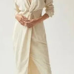 Anthropologie Cream Linen Blend Twist Front Midi Dress Photo 0