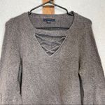 American Eagle  Gray Boho Lace Up‎ Long Bell Sleeve Sweater Size XS Photo 1