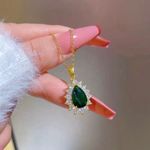 18K Gold Plated Crystal Teardrop Emerald Pendant Necklace for Women Photo 4