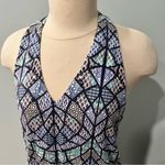 Tart  Blue Geometric Sleeveless Halter V-Neck Romper Size Large Photo 5
