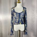 We The Free  Floral Crinkle Long Sleeve Button Up Cropped Top Medium Photo 2