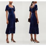 Reformation • Suzanne Dress blue silk velvet Danube midi puff sleeve ruffle hem Photo 14