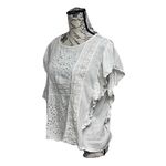American Eagle  Ivory Eyelet Crochet Boho Peasant Top Women’s Medium Sheer Ruffle Photo 2