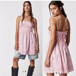 Free People Gabby Mini Dress Cherry Print Size Small Tie Back Pockets Photo 1