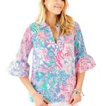 Lilly Pulitzer  Small Top Pink Blue Ginger Top Viva‎ La Lilly Bell Sleeve 125 Photo 0