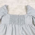 Gianni Bini  Sage Green Gingham Mini Milkmaid Dress Long Sleeve Peasant Size 10‎ Photo 10