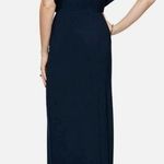 Alex Evenings  Embellished Ladder Sleeve Draped Knot Front Gown Navy Blue Size 6P Photo 1