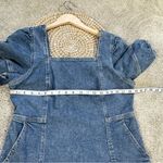 SO  Women’s Denim Mini Dress Square Neck Puff Sleeve Smocking Panels Size L Photo 14