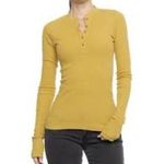 prAna Women's Mustard Yellow Waffle Knit Long Sleeve Henley Shirt Size S Photo 0