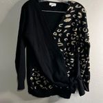 Entro Leopard Print Color Block V-Neck Wrap Sweater Photo 2