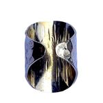 Handmade 7.5 7.75 8 Moss Agate Gem Gemstone Fine Art Ring Solid Metal Plated Gold Filled Hammered Unisex Men Women Oval Cabochon Photo 2