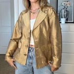 Chico's 100% silk Gold metallic button-up lightweight jacket Photo 2