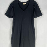 Nation Ltd Mallory Black Cotton V-Neck Flutter Sleeve Shift Dress Size M Photo 0