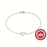925 Sterling Silver Thin Chain Elegant Love Heart Bracelet New in Packaging Photo 3