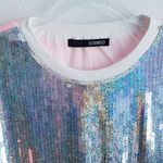 Sequin Jersey Graphic Short Sleeve Shirt Dress Pink Size M Photo 8