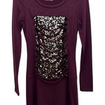 Twisted Heart Purple Long Sleeve Dress with Black Cutout Sequins – S Photo 0