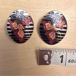 EUC Cloisonne Butterfly and Floral Earrings Gold Photo 3