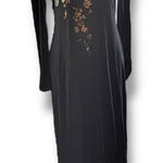 Vintage 90s Carole Little Black Velvet Dark Floral Mock Neck Maxi Dress Romantic Size 4 Photo 0