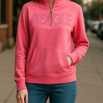 American Eagle  Womens Sweatshirt Size XS Quarter‎ Zip Neon Pink Lightweight Photo 0