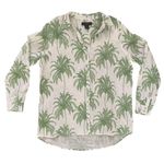 Tahari  100% Linen White & Green Palm Trees Blouse Size Large Mother of Pearl Photo 1