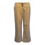Cache Crop Gold Metallic Pant 3" Wide Waist Self Belt Stretch New $118 NWT Photo 1