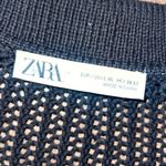 ZARA  Womens Button Front Asymmetric Crochet Knit Polo Top‎ Black Cream Large Photo 7