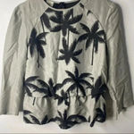 Baum Und Pferdgarten Palm Tree Print 100% Silk Elastic Waist Floral Blouse Sz 36 Gray Photo 1
