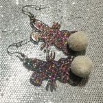 Sparkling Bunny w/fluffy pompom tail Acrylic Dangle Earrings Purple Photo 2