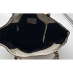 Coach Brown Signature Zipper Tote Khaki Canvas And Patent White Leather - Size L Photo 6