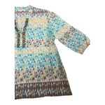 JM Collection Tunic 12 Geometric Print Blue Yellow Beaded Cotton Slit Pullover Photo 3
