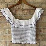 Likely NWT  Athena Smocked Ruffle Top Blue White S Bloomingdale’s Revolve Cropped Photo 0