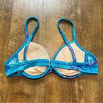 Vtg Athena Shimmer Floral Bikini Top Sz 10 Turquoise Blue Beach Resort Photo 4