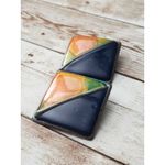 Vintage Clip On Earrings Dark Blue, Orange & Green Large Diamond Shape Photo 1