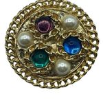 VTG Gold Pearl Jeweled Costume Jewelry Button Clip Photo 2